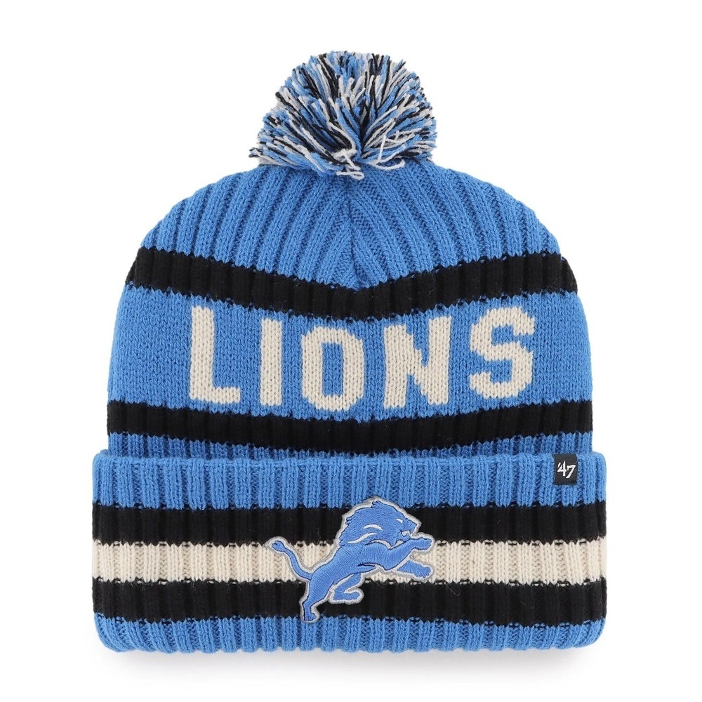 Detroit Lions 47 Brand Bering Cuff Knit Beanie Hat Blue Pom NFL NEW